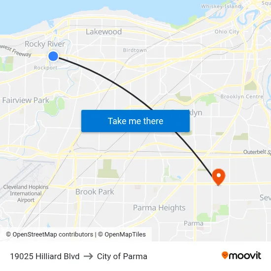 19025 Hilliard Blvd to City of Parma map
