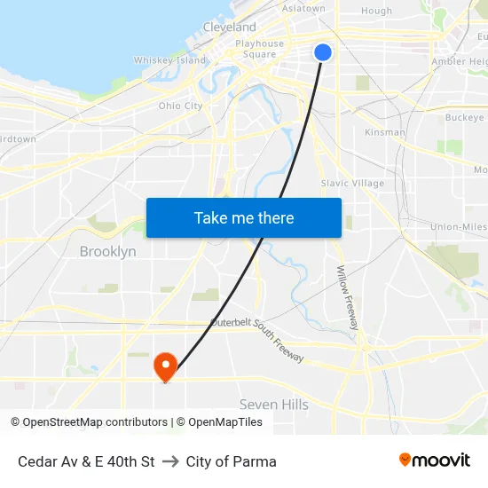 Cedar Av & E 40th St to City of Parma map