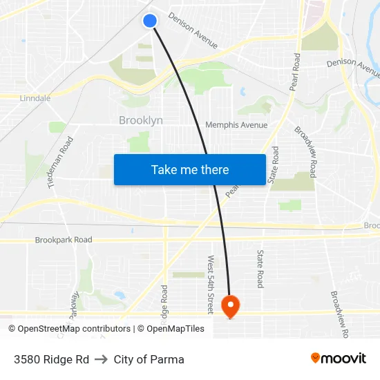 3580 Ridge Rd to City of Parma map
