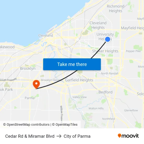 Cedar Rd & Miramar Blvd to City of Parma map