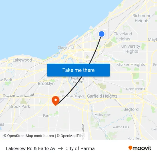 Lakeview Rd & Earle Av to City of Parma map