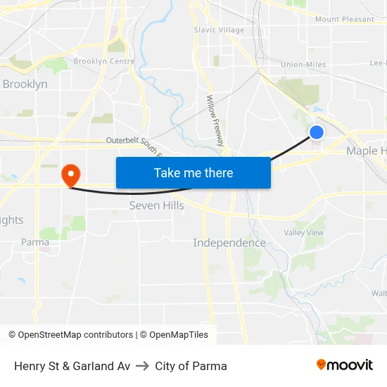 Henry St & Garland Av to City of Parma map