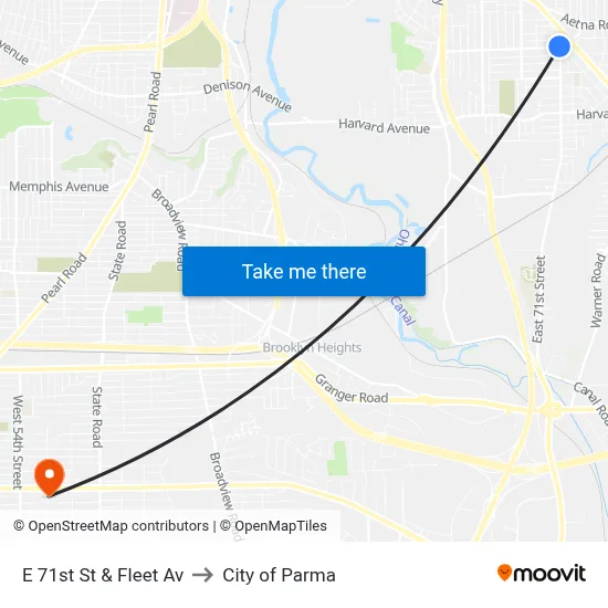 E 71st St & Fleet Av to City of Parma map
