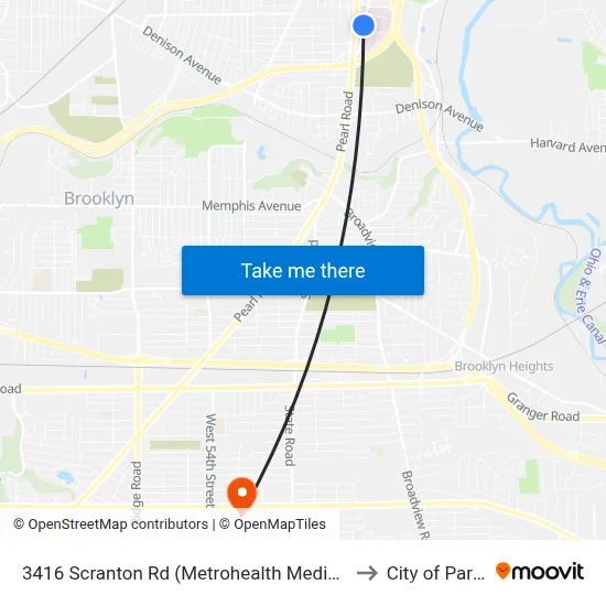 3416 Scranton Rd (Metrohealth Medical Ctr) to City of Parma map
