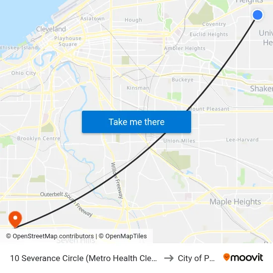 10 Severance Circle (Metro Health Cleveland Hts) to City of Parma map