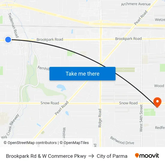 Brookpark Rd & W Commerce Pkwy to City of Parma map