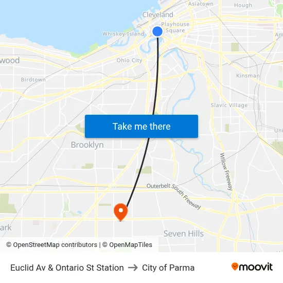 Euclid Av & Ontario St Station to City of Parma map