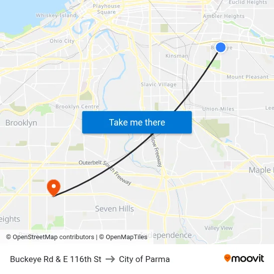 Buckeye Rd & E 116th St to City of Parma map