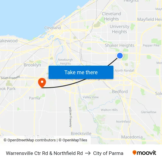 Warrensville Ctr Rd & Northfield Rd to City of Parma map