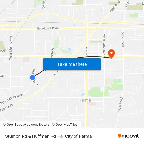 Stumph Rd & Huffman Rd to City of Parma map