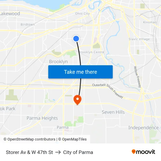Storer Av & W 47th St to City of Parma map