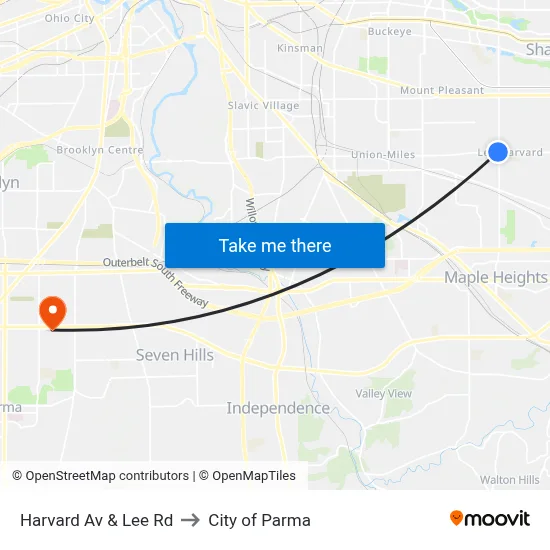 Harvard Av & Lee Rd to City of Parma map