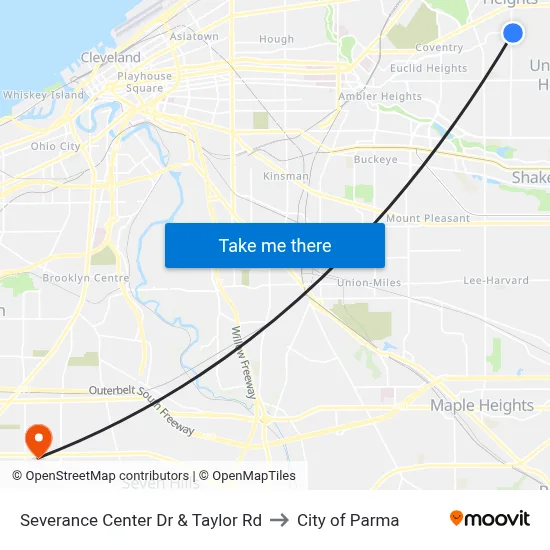 Severance Center Dr & Taylor Rd to City of Parma map