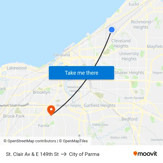 St. Clair Av & E 149th St to City of Parma map