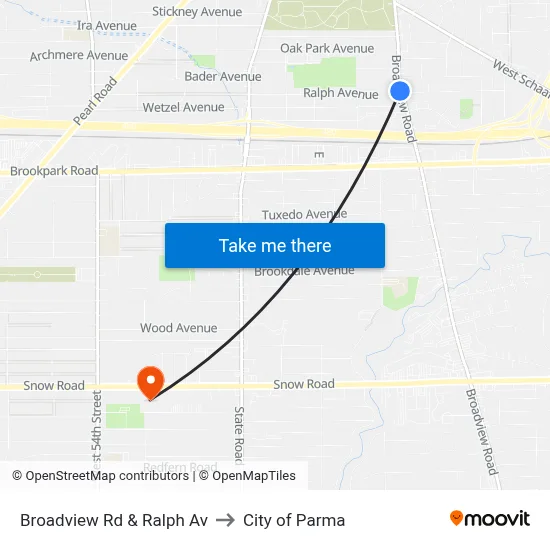 Broadview Rd & Ralph Av to City of Parma map