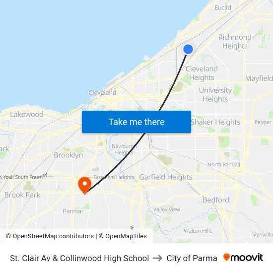 St. Clair Av & Collinwood High School to City of Parma map