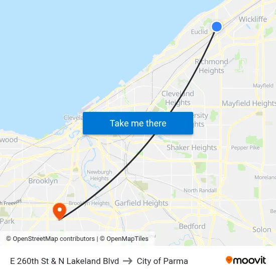 E 260th St & N Lakeland Blvd to City of Parma map