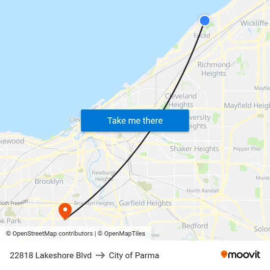 22818 Lakeshore Blvd to City of Parma map