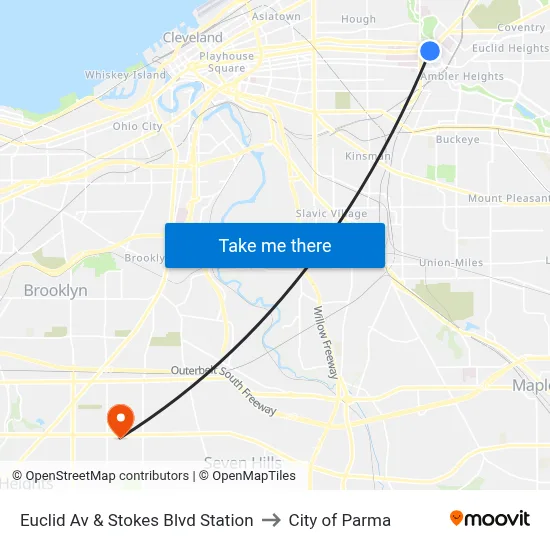 Euclid Av & Stokes Blvd Station to City of Parma map