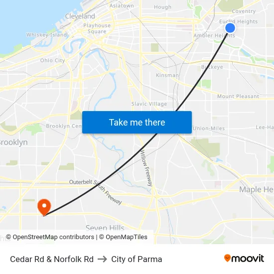 Cedar Rd & Norfolk Rd to City of Parma map