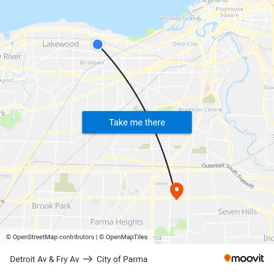 Detroit Av & Fry Av to City of Parma map