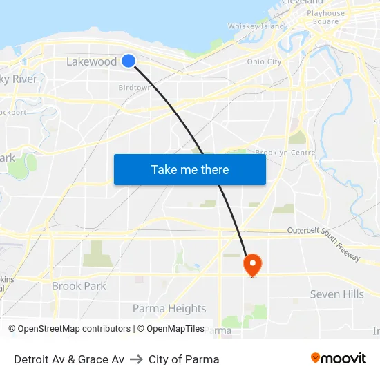 Detroit Av & Grace Av to City of Parma map
