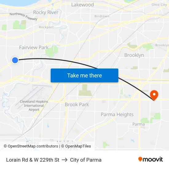 Lorain Rd & W 229th St to City of Parma map