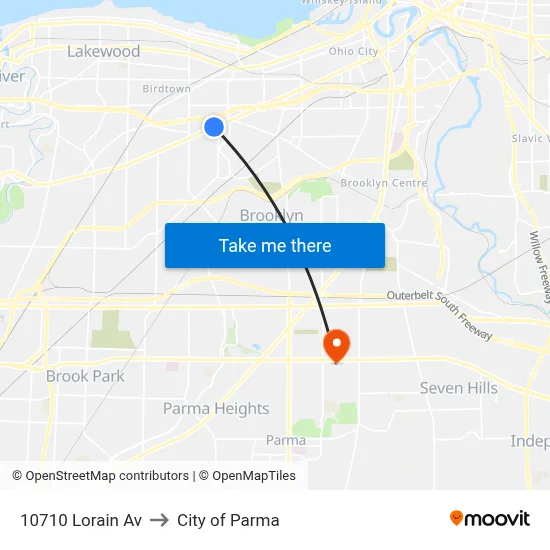 10710 Lorain Av to City of Parma map