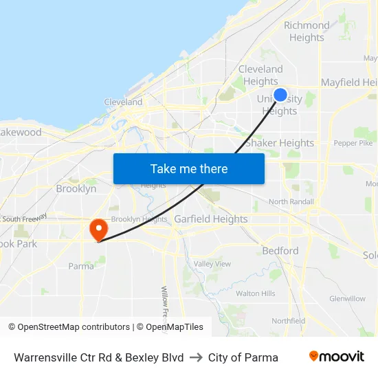 Warrensville Ctr Rd & Bexley Blvd to City of Parma map