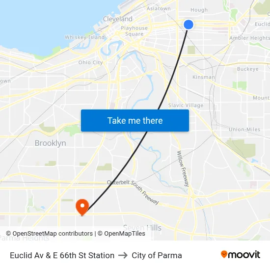 Euclid Av & E 66th St Station to City of Parma map