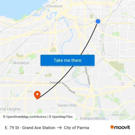 E. 79 St - Grand Ave Station to City of Parma map