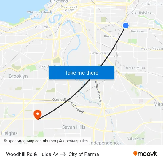 Woodhill Rd & Hulda Av to City of Parma map