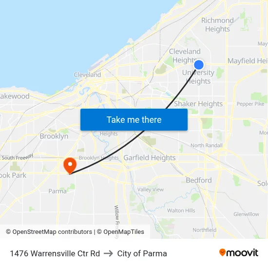 1476 Warrensville Ctr Rd to City of Parma map