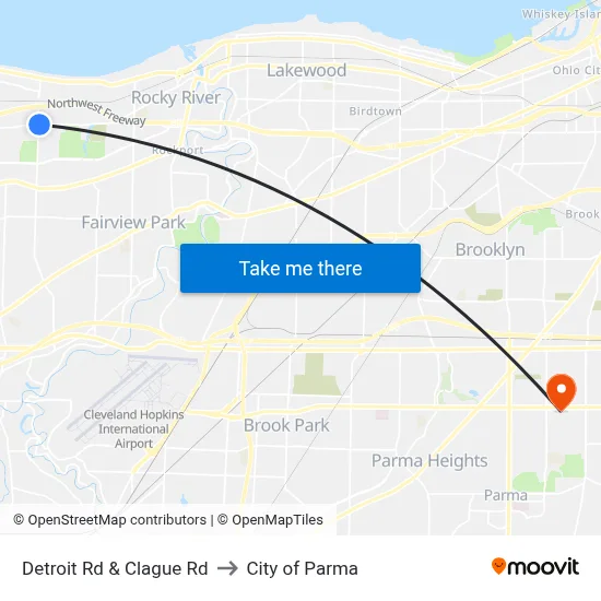 Detroit Rd & Clague Rd to City of Parma map