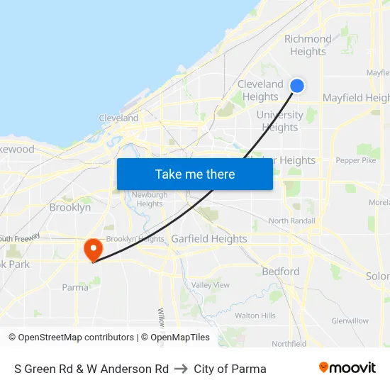 S Green Rd & W Anderson Rd to City of Parma map