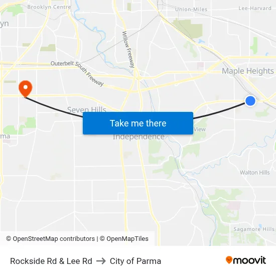 Rockside Rd & Lee Rd to City of Parma map