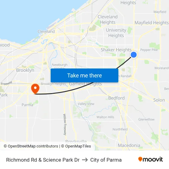 Richmond Rd & Science Park Dr to City of Parma map