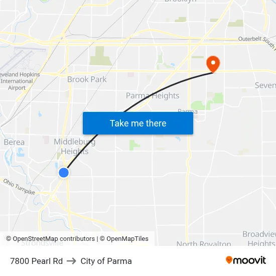 7800 Pearl Rd to City of Parma map