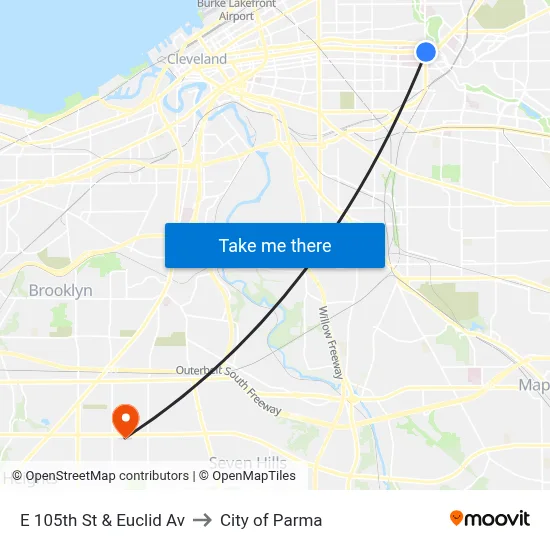 E 105th St & Euclid Av to City of Parma map