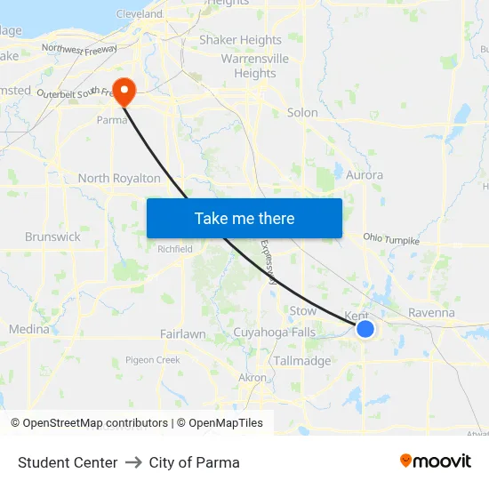 Student Center to City of Parma map