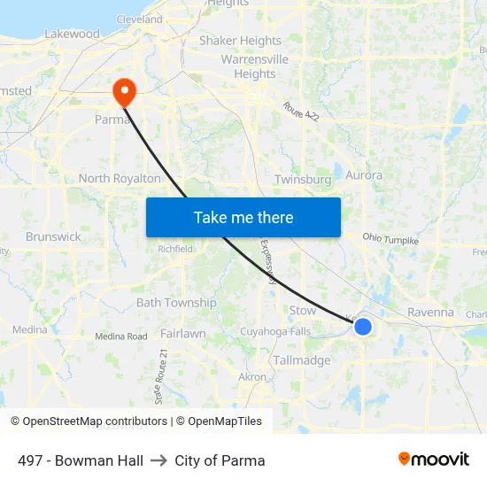497 - Bowman Hall to City of Parma map