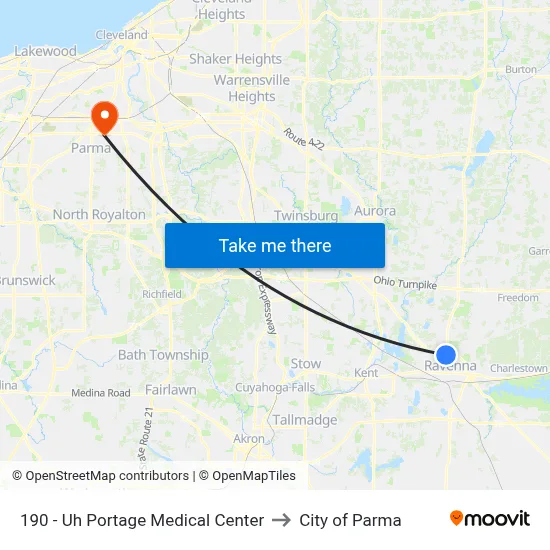 190 - Uh Portage Medical Center to City of Parma map