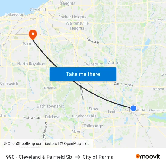 990 - Cleveland & Fairfield Sb to City of Parma map