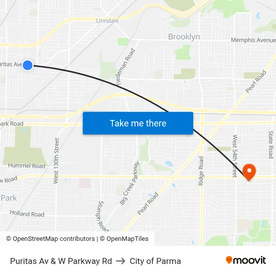 Puritas Av & W Parkway Rd to City of Parma map