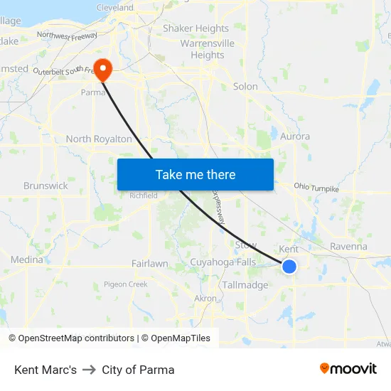 Kent Marc's to City of Parma map