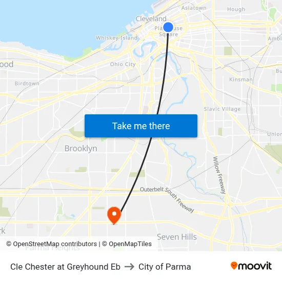 Cle Chester at Greyhound Eb to City of Parma map