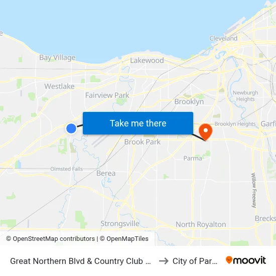 Great Northern Blvd & Country Club Blvd to City of Parma map