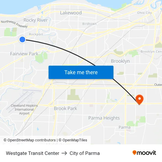 Westgate Transit Center to City of Parma map