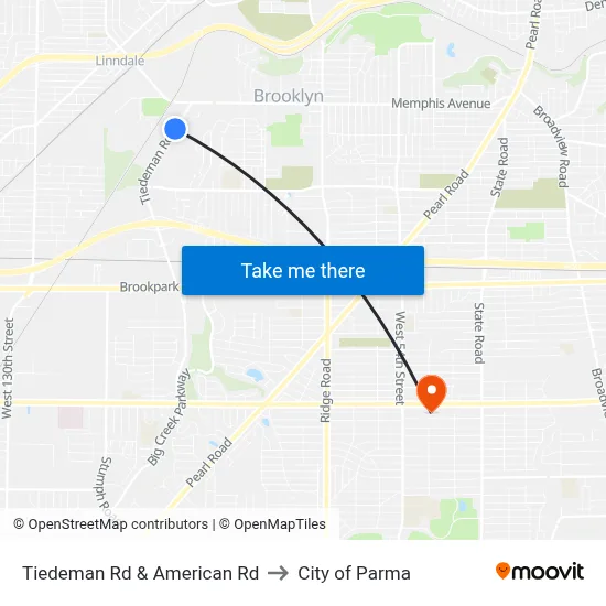 Tiedeman Rd & American Rd to City of Parma map