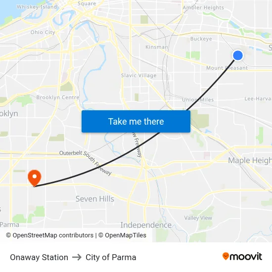 Onaway Station to City of Parma map